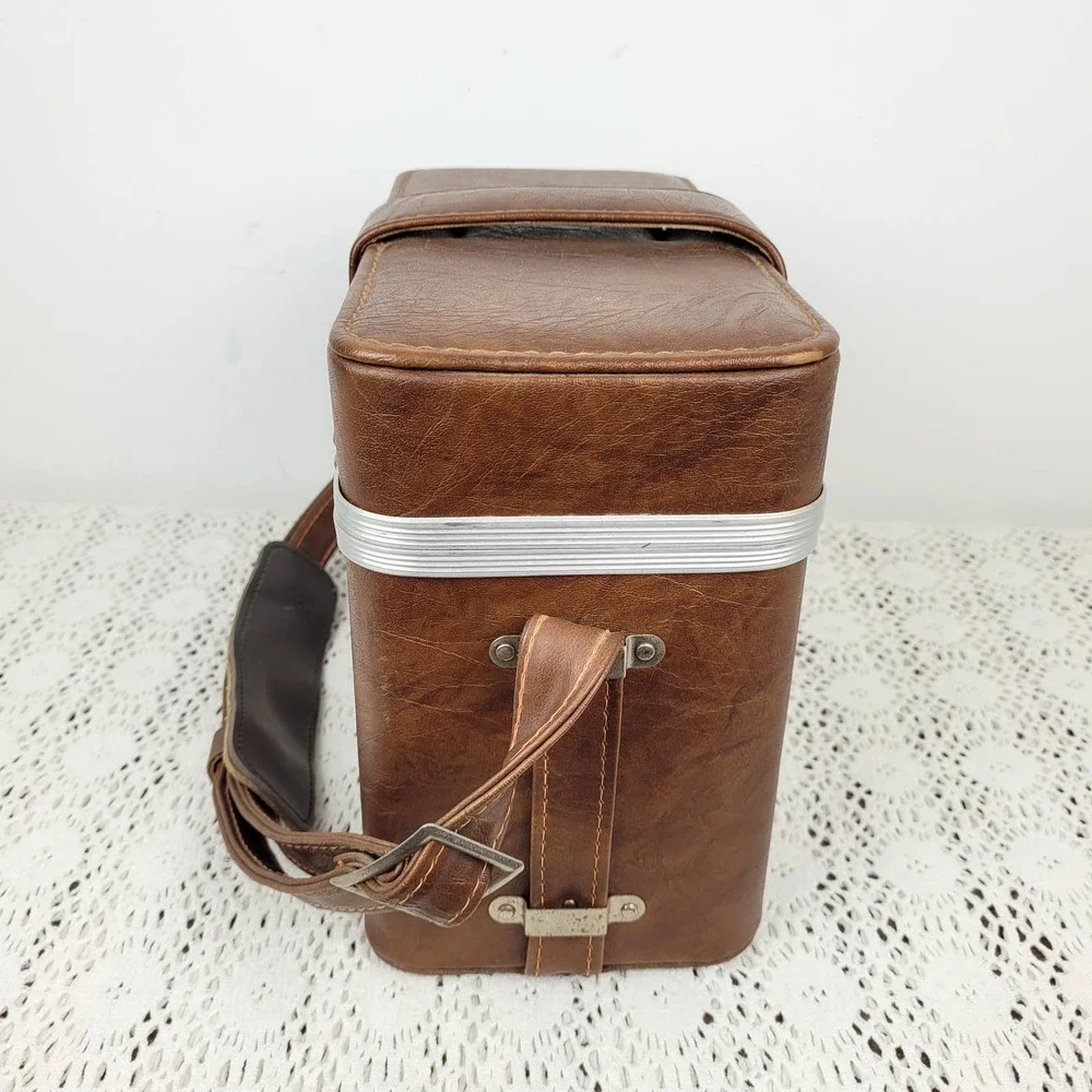 Vintage 1960s / 1970s Brown Faux Leather Camera Carrying Case Bag & Lens Case